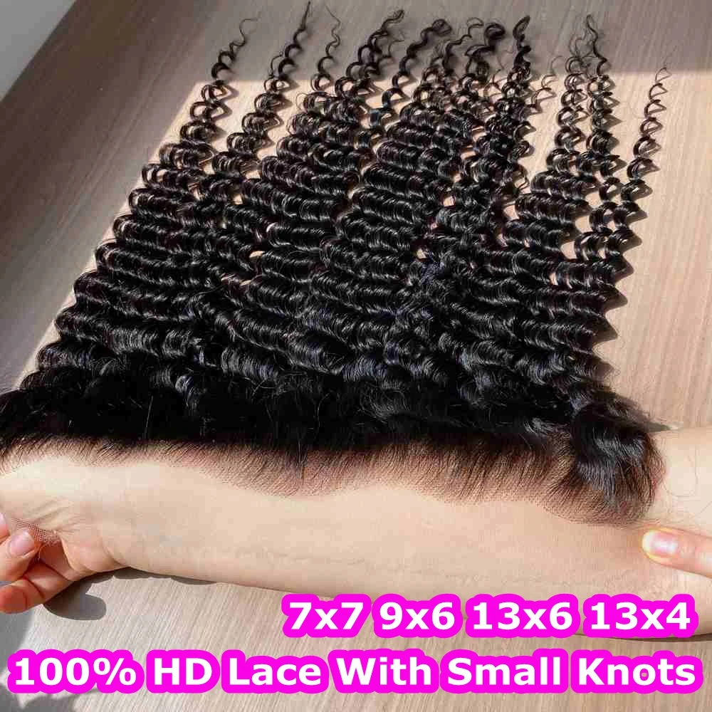 7X7 6X6 5X5 Invisible HD Lace Closure Frontal Human Hair Deep Wave Hair Melt Skins Pre Plucked HD Lace Closure Only Virgin