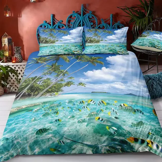 Beautiful ocean Bedding Set 3D Digital Printing Beach Coconut Grove duvet cover set Summer Bedroom Quilt Cover Pillowcase