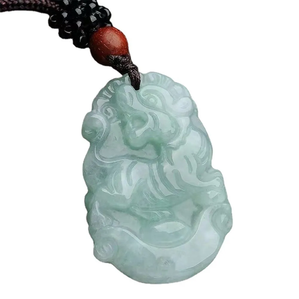 Burma Unisex Jadeite Pendant Hand Carved Lucky Amulet Chinese Zodiac Jade Necklace With Chain For Men Women Gift