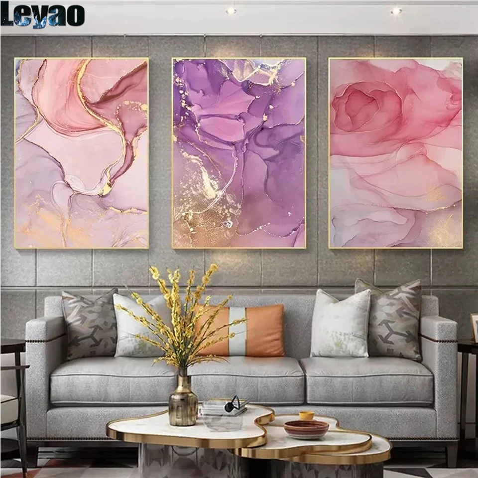 Large Size Pink Flowers Diamond Painting 5D Diamond Mosaic Nordic Aesthetic  Artwork Colourful Crystal Embroidery Home Decor Gift