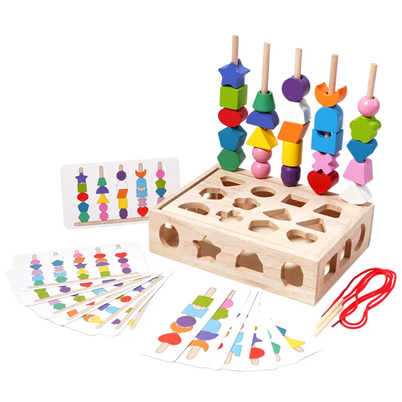 Educational Wooden Beads Five Stacks Colorful Sensory Early Education Children's Intelligence Development Toy for Toddlers - 5