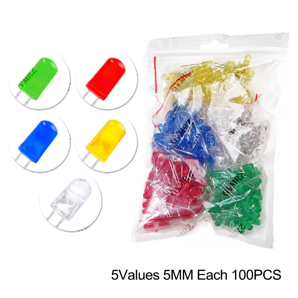 3MM 5MM 노란색 주황색 발광 다이오드 전자제품 키트 F3 F5 LED 다이오드 모듬 키트 흰색 녹색 빨간색 파란색 발광 LED F3