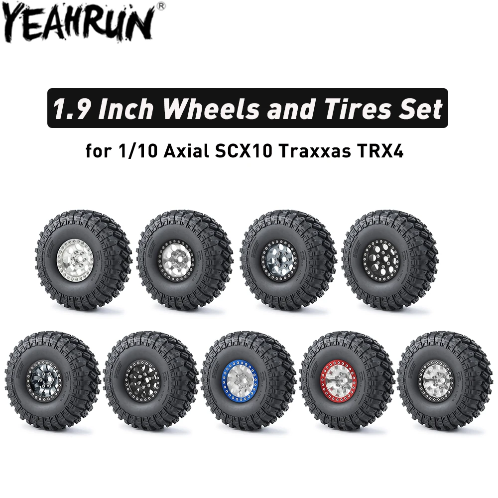 

YEAHRUN 1.9" Wheels Tires Set Metal Beadlock Wheel Rim & Rubber Tyre for Axial SCX10 CC01 F350 TRX4 TRX6 D90 1/10 RC Crawler Car