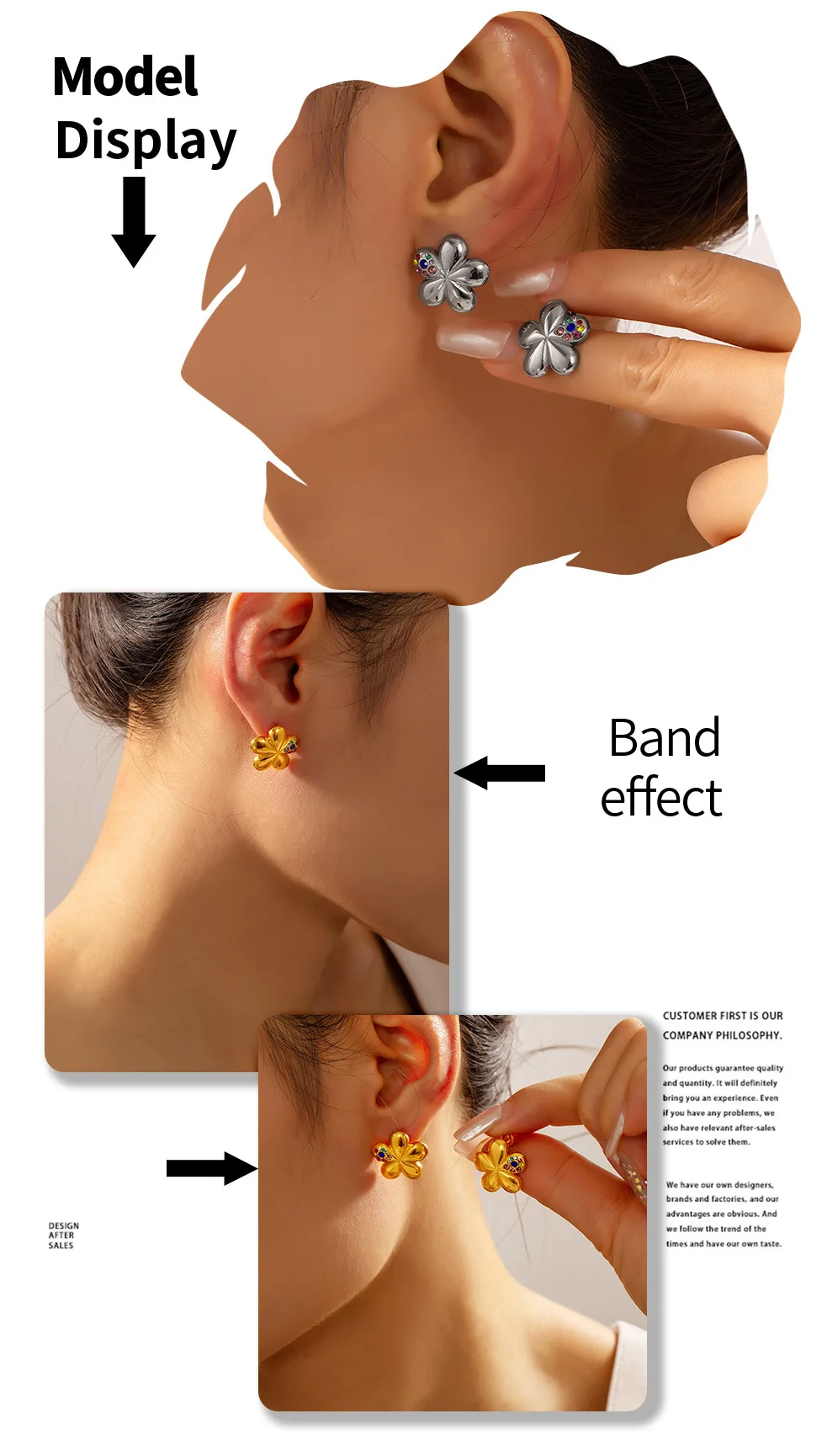 Modische Bunte Strass-Ohrringe Damen Edelstahl Blumenform Vergoldete Ohrstecker Sommer-Trend Schmuck-Accessoires – Detail 3