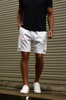 White Zipper Cargo Shorts With Contrast Pockets for Men 1