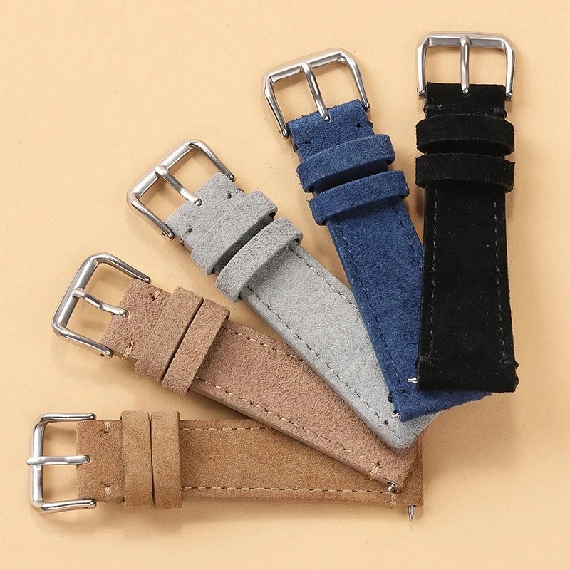 Vintage Brown Suede Leather Watch Strap with Quick Release