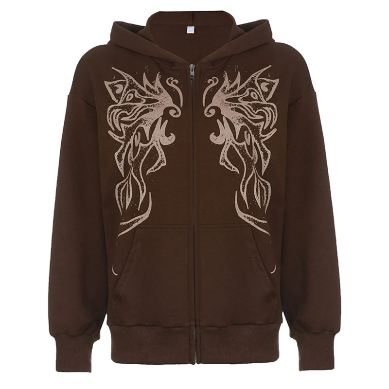 

Women's Zip Up Long Sleeve Oversized Vintage Printed Hoodie Hooded Sweatshirt