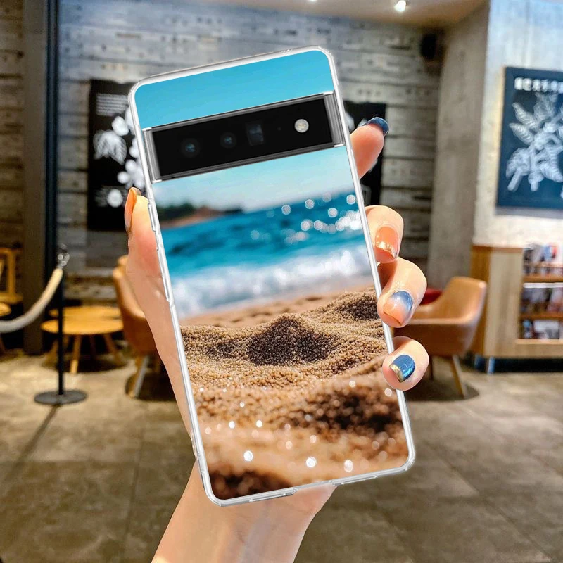 Seaside Scenery Wave Beach Pattern Clear Phone Case