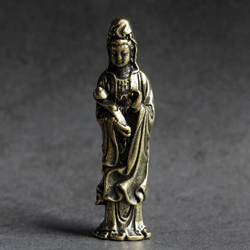 

Твердая Чистая латунь для офисного стола маленький Ruyi Guanyin бронзовый чай поделки с животными подарки для ручной игры.