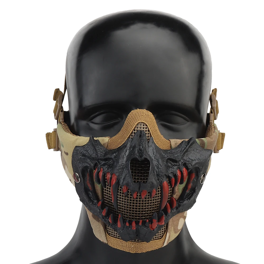 

Tactical Fangs Mask Steel Mesh Half Face Mask Cover Protecter Face for Halloween Paintball Cycling Hunting Accessories Mask