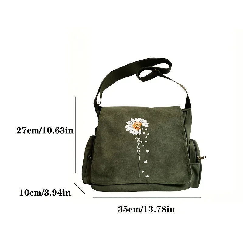 Large Capacity Women's Messenger Bags Floral Heart Pattern Crossbody Bag Adjustable Shoulder Strap Shoulder Bag Daily Shopping