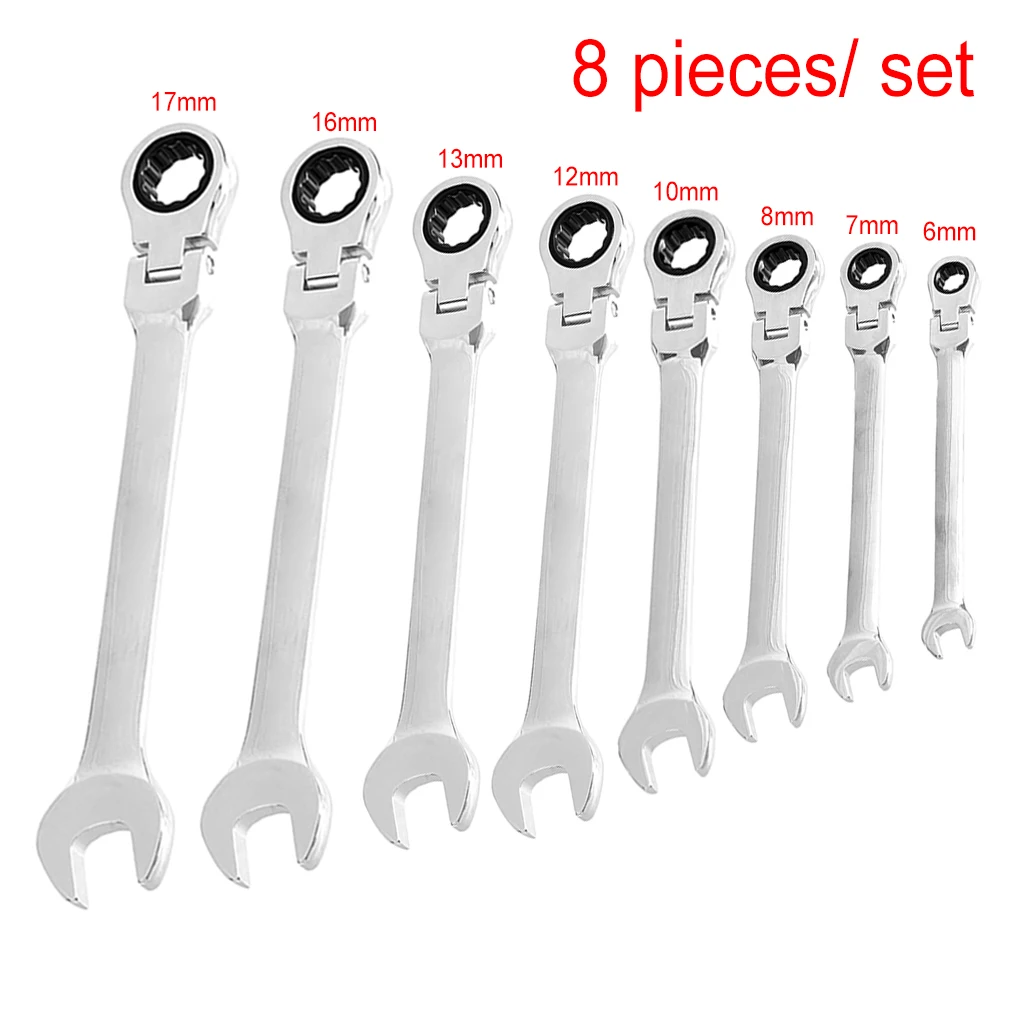 

8x Ratchet Wrench 180 Degree Rotatable Spanner Portable Hand Tools 6-17mm