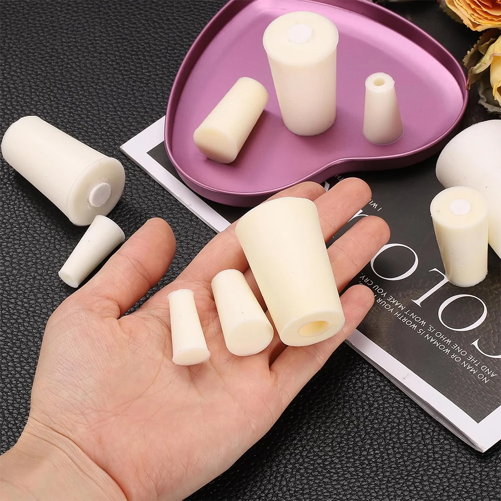 2PCS Silicone Stopper White Semi-transparent With 8mm Holes Tapered Reusable Lab Seal Stoppers Suitable for Test Tubes Flasks