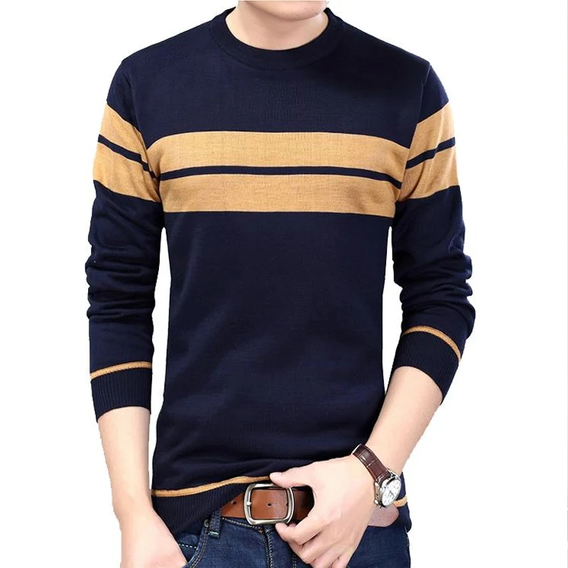 Spring Autumn New Striped Fashion Long Sleeve Sweater Man High Street Loose Pullovers Thin Style All-match Y2K Comfortable Tops