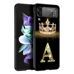 Elegant Black Diamond Crown Letter A Phone Case - Stylish Hard Shell Protective Cover - Samsung Z Flip 4 (A1)