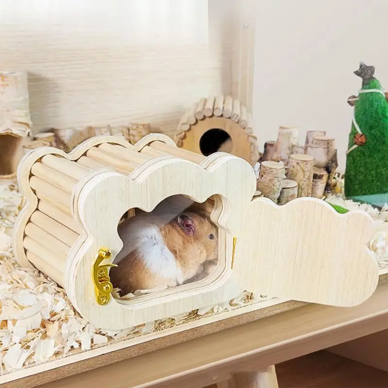 Tiny Hamster Wooden House Cute Cloud Shapes Tiny Hamster Hideout Small Animals Habitat Hut Small Pets Woodland House Habitats 2