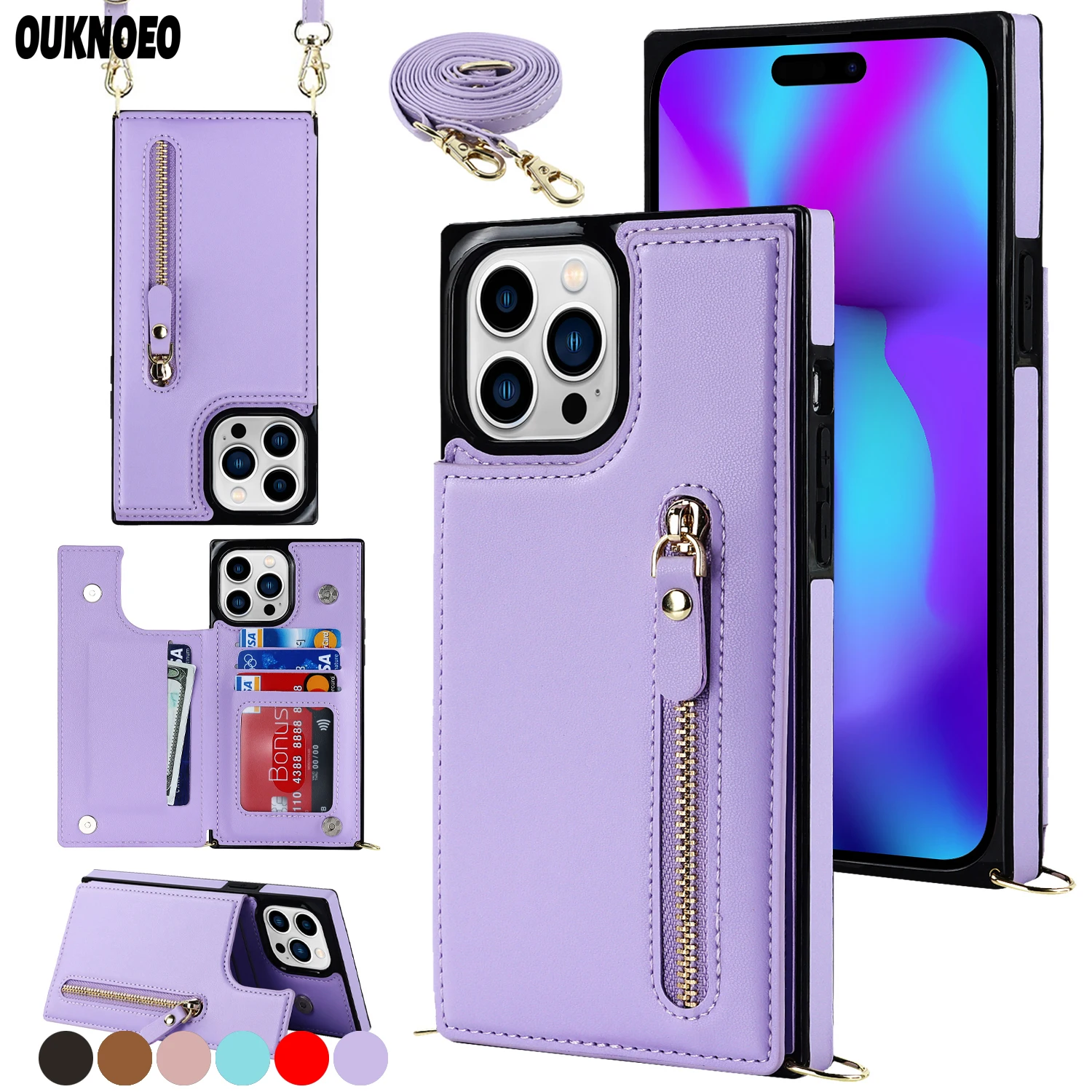 

Leather Phone Cover For iPhone 14 Plus 13 12 Mini 11 Pro XS Max 7 8 6s XR SE Coque Long Lanyard Wallet Card Bag Protect Case