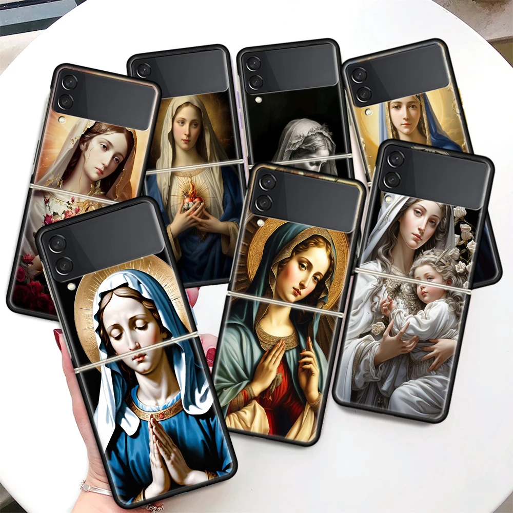 Virgin De Guadalupe Virgen Mary Per Samsung Galaxy Z Flip 5 4 3 5G Custodia Rigida Nera Zflip 5 4 3 Luxury Antiurto Bum
