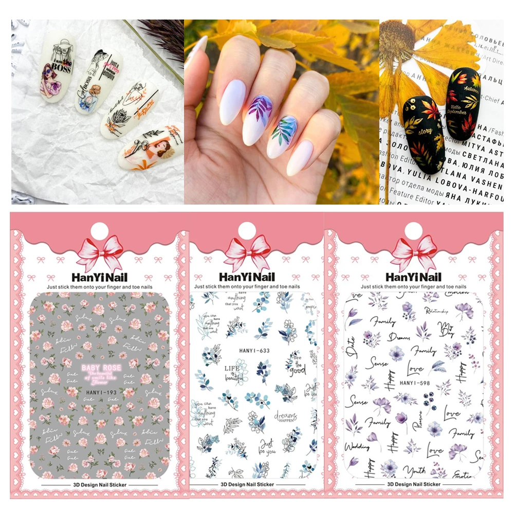 

10PCS Flowers Butterfly Nail Art Sticker Spring Leaf Nail Art Decorative Decal Text Nail Slider Self Adhesive Nail Polish Sticke