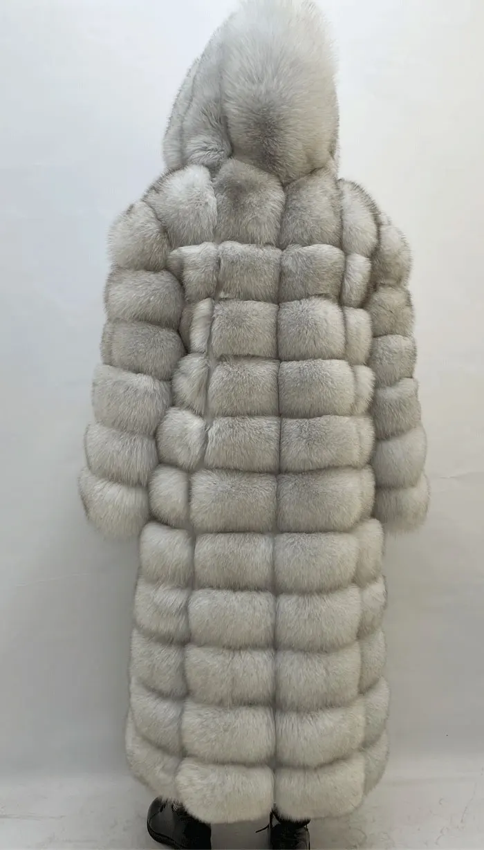 Winter Women Real Fox Fur Coat Thick Warm Full Sleeves Hooded High Quality Natural Fur Fashion Overcoat Customizable Size