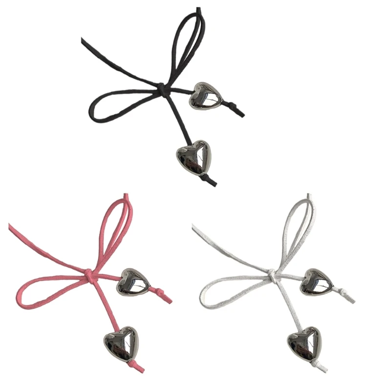 

Bow-Tie Clavicle Chain Jewelry for Women Girls Double-Heart Charm Necklace-Decor