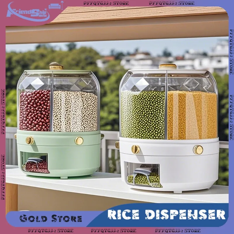 360&deg; Rotating Rice Dispenser with 6-Point Sealed Lid for Kitchen Pantry Organization