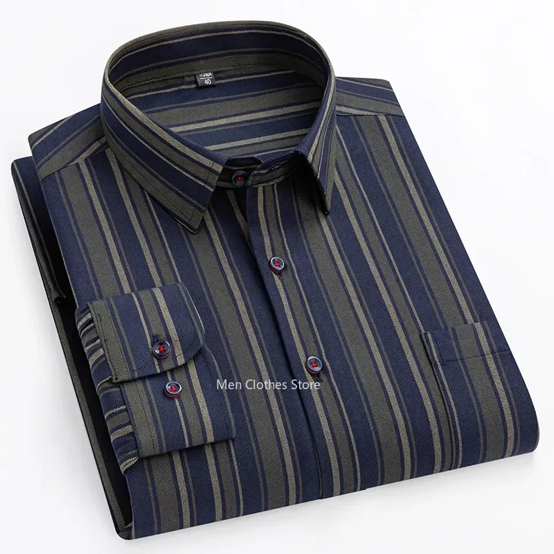 Camicia sociale a maniche lunghe da uomo in puro cotone 100% di nuova qualità per camicia Oxford da uomo camicie Casual da lavoro a righe scozzese S-8XL 3