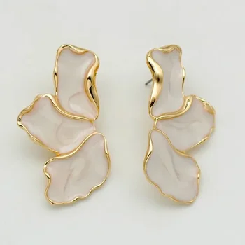 2PC Women's Fashion Forest Maple Leaf Dripping Oil Flower Earrings Sweet Temperament Light Luxury Colorful Petal Earrings