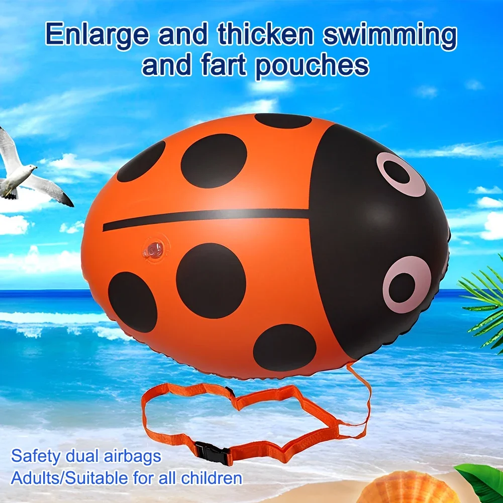PVC Safety Swim Buoy Inflatable Ladybug Swim Float Bag Floating Multifunctional with Waist Belt Adjustable for Sports Outdoor