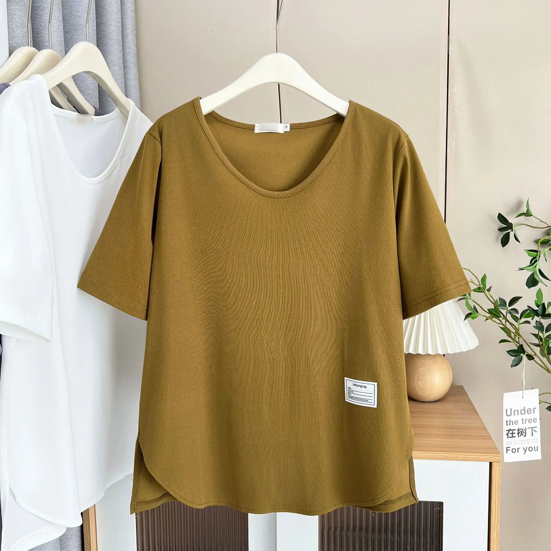 Plus Size Women's Top Summer New 100kg Casual Label short-sleeved T-shirt 2303