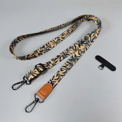 Vintage Botanical Crossbody Cellphone Lanyard with Anti - Lost Neck Strap and ID Holder - Nylon fiber (Silver / Gray)