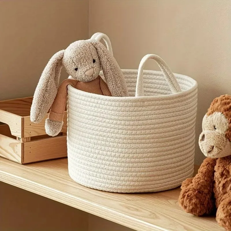 Small Cotton Woven Storage Basket - Natural Rope Organizer For Toys, Clothes & Bathroom
