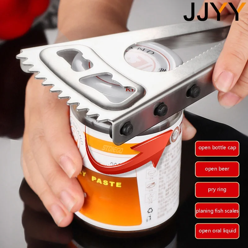 JJYY New Stainless Steel Adjustable Can Opener Creative Multifunctional  Bottle Opener Suitable for All Beverage Bottles and Cans