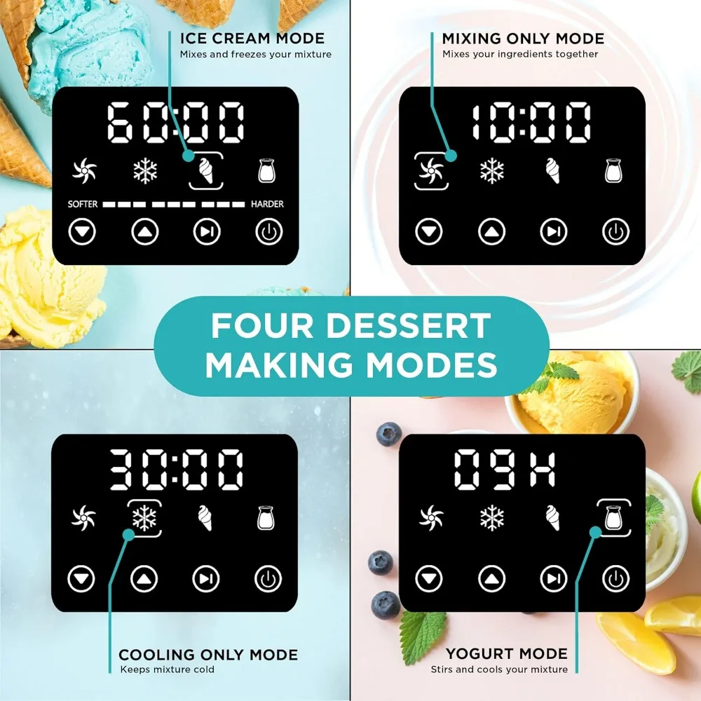 2 Qt Automatic Ice Cream Maker Machine No Pre-freezing Necessary Built-in Compressor Stainless Gelato & Yogurt Machine