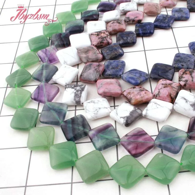 15mm Diagonal Square Fluorite Lapis Agates Jaspers Natural Stone Loose Beads for DIY Accessories Charms Jewelry Making 15