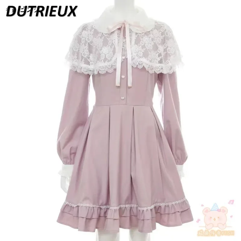 

SC Dress Women's Spring Summer New Lace Cloak Stitching Mine Series Mass-Produced Sweet Cute Lolita Dress Midi Dresses for Girls