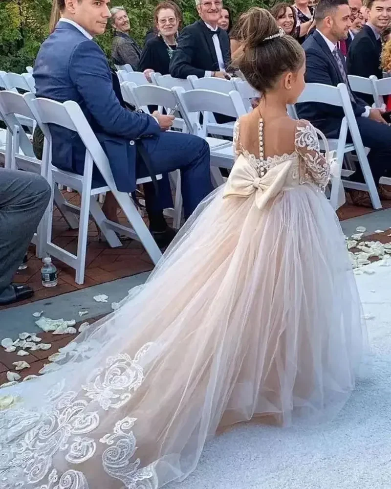 Baby Girl Birthday Dress Flower Girl Dress For Wedding Bow Kids Princess Prom Gown Lush Dresses For Girls flower girl dresses