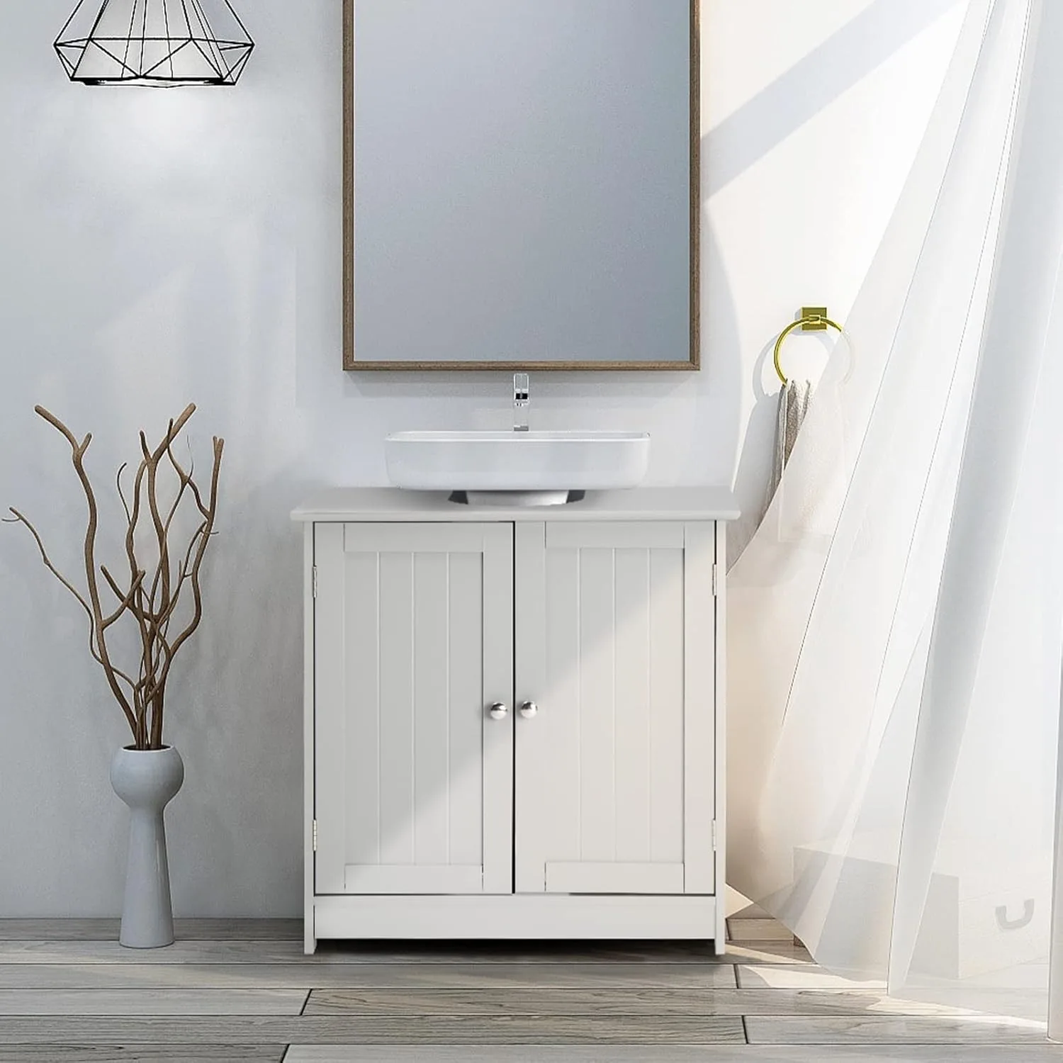 Pedestal Sink Storage Cabinet with 2Doors Traditional Under Sink Cabinet with Adjustable Shelf 3 5/8" W x 11 7/16" D x 23 5/8" H 2