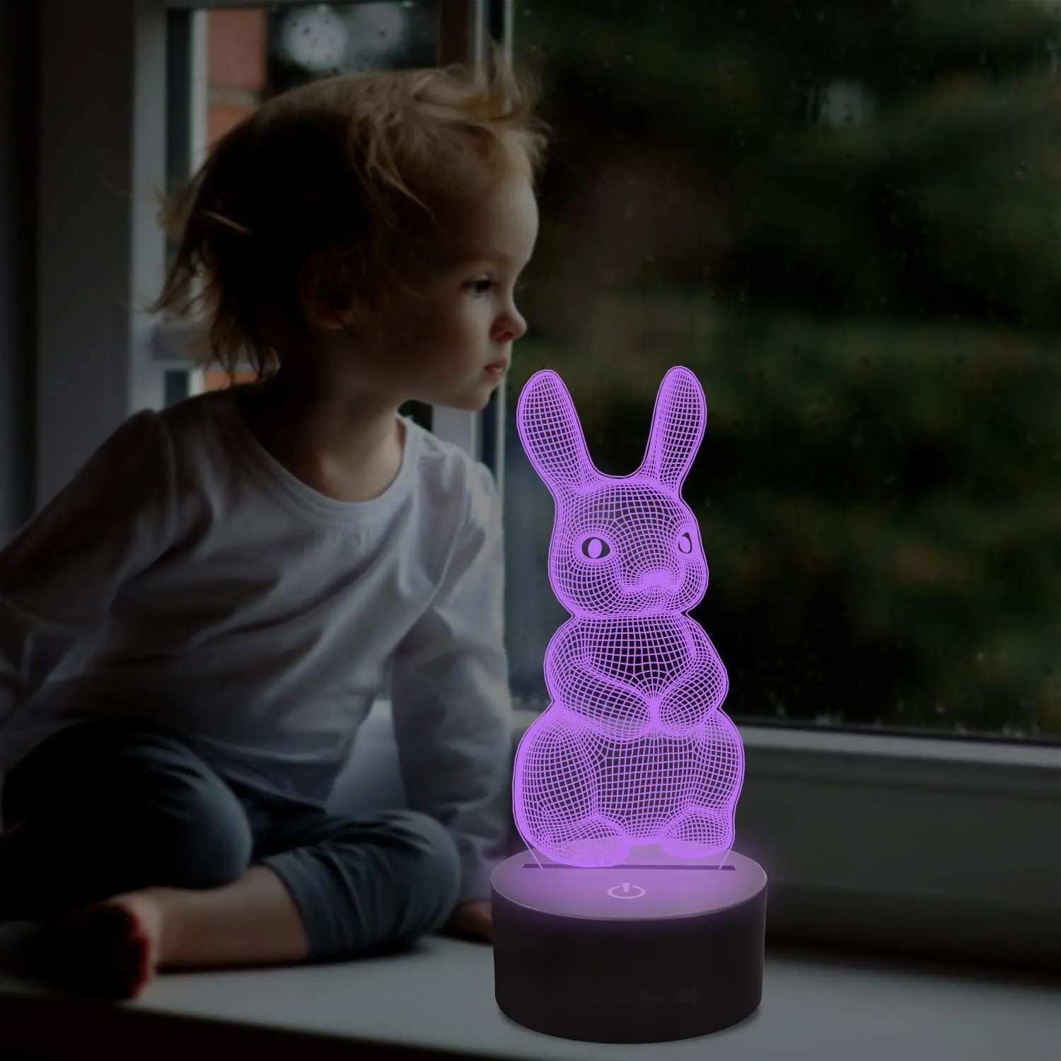 Rabbit Lamp Bunny Night Light 3D Illusion Lamp for Kids Bedroom Decor Christmas Birthday Holiday Easter Gifts for Boys Girls