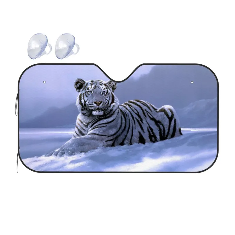 

White Tiger Printed Car Windshield Cover Sunshade Universal Accessories Folding Block UV Rays Sun Visor Interior Protector