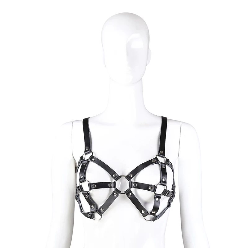Sexy Womens Leather Strap Open Cup Bra Top Cupless Breast Harness Fetish Lingerie Erotic Hen Party Costume