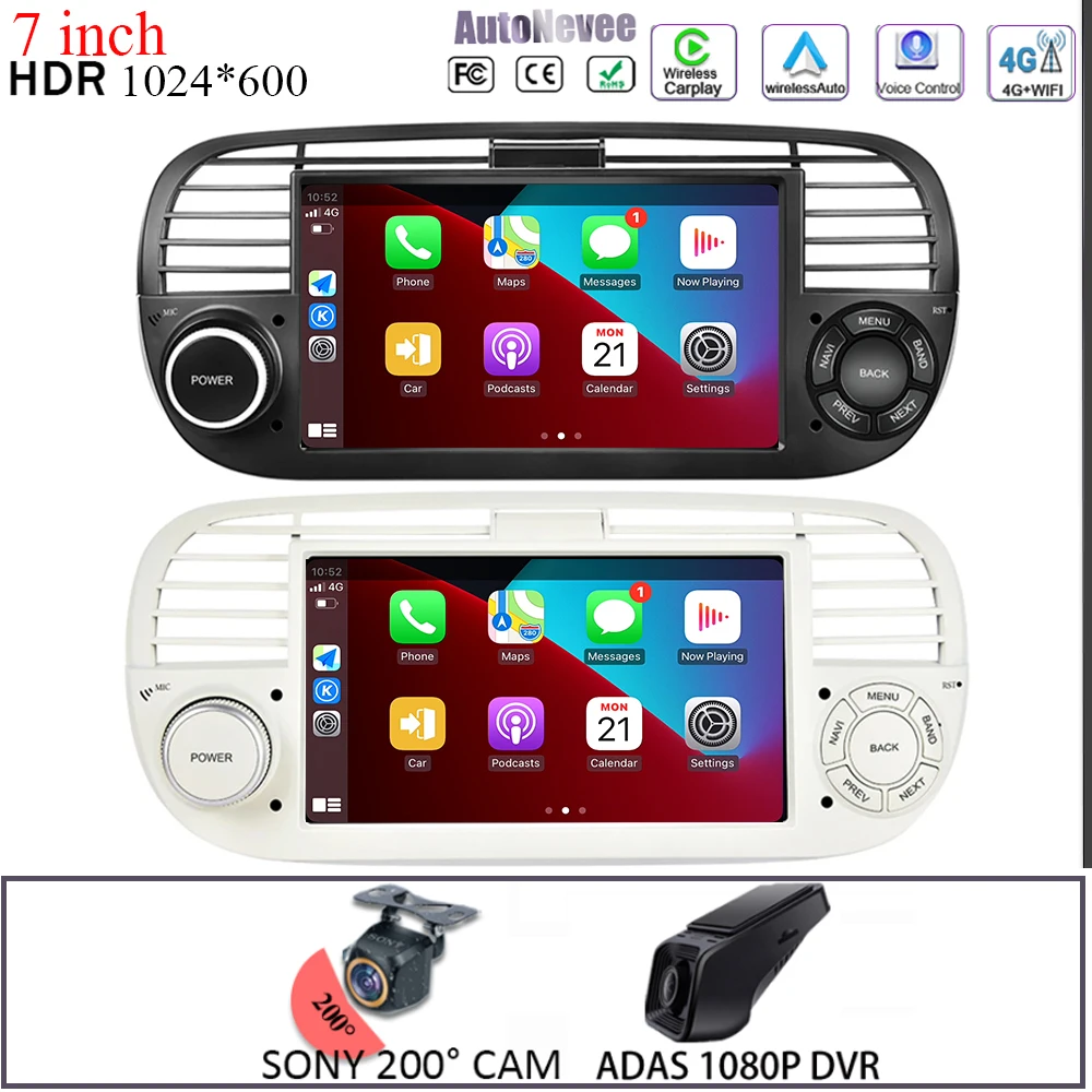 7 Pollici Auto Android 13 Per Fiat 500 Abarth 2007-2015 Auto Video Radio Player Touch Qled Schermo Gps Bluetooth Dvd Wifi Isp No 2Din