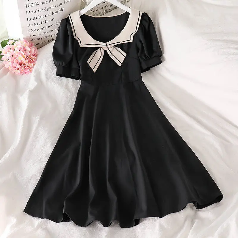 HOUZHOU Black Elegant Dress Women Vintage Long Sleeve Spring Autumn Dresses Square Collar Oversize Loose Casual Robe Streetwear plus size dresses