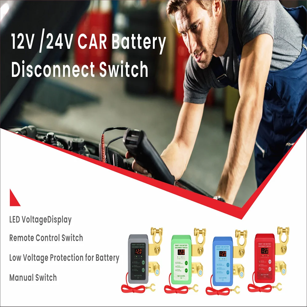Newest 240A Kill Switch 12V Remote Battery Disconnect Switch with Led Voltage Display Automatic Power Shut Off Switch for Auto