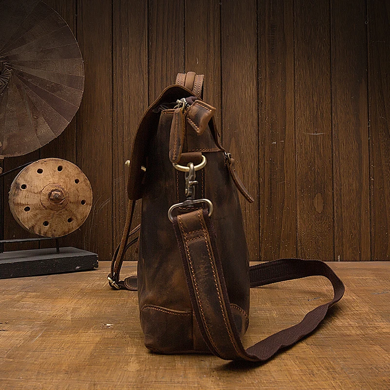 Handmade Crazy Horse Leather Shoulder Bag For Men Genuine Leather Cross body Bag Vintage Briefcase Cowhide Office Messenger Bag 3