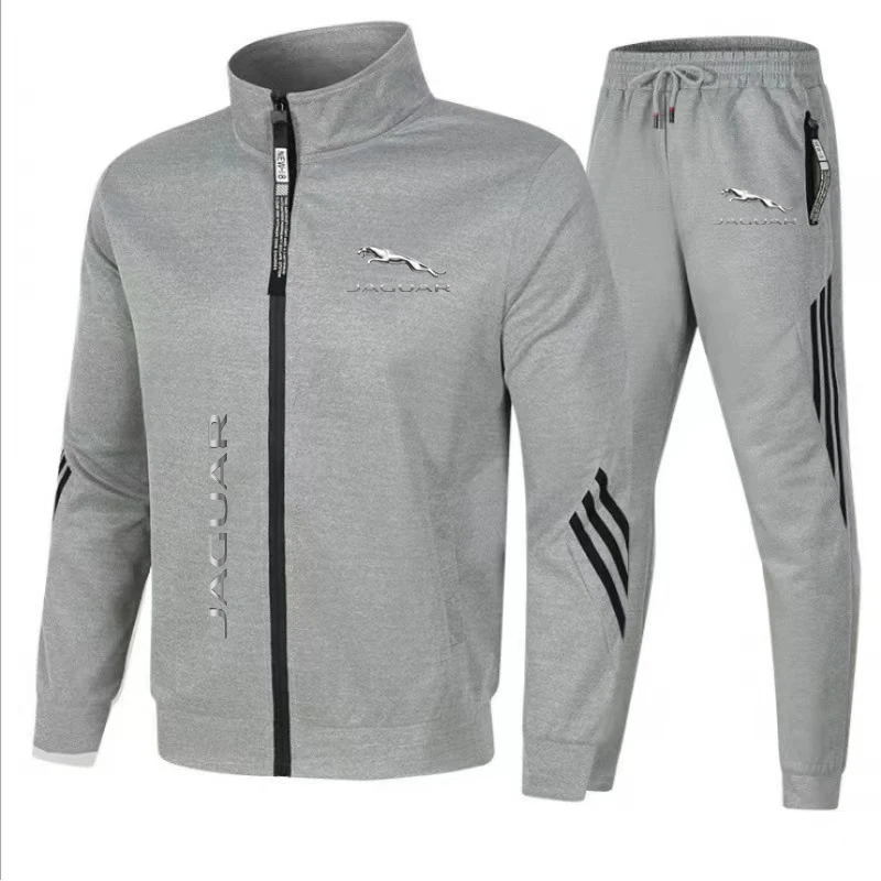 New Men's Football Sportswear Jaguar Printed Cardigan Sweatshirt+Long Pants Casual Fit Running Fitness Men's Sportswear