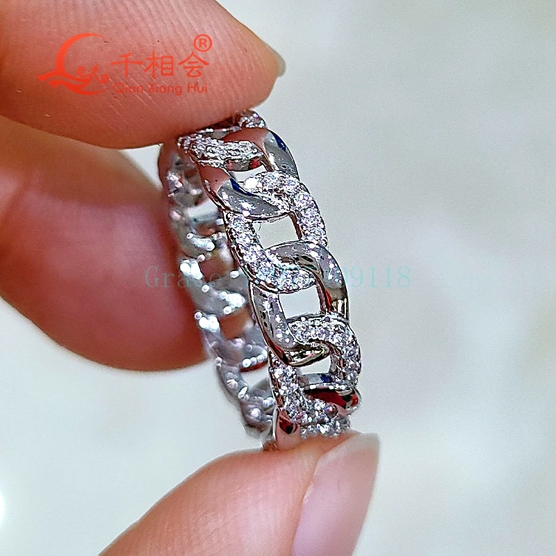 6mm smooth buckle inlay stone ring Sterling 925 Silver hip hop  round Moissanite Ring Men women  Diamonds Male fine Jewelry holy safety jerusalem silver men s ring with amber stone kubbetül sahara embroidered custom catalan turkish jewelry male bands