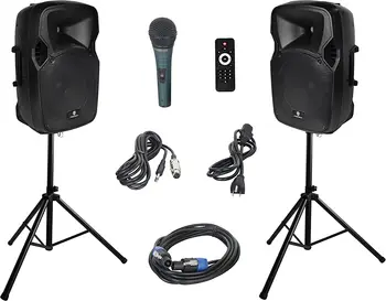 PRORECK PARTY 12 Portable 12-Inch Woofer 2-Way Powered PA Speaker System Combo Set with Bluetooth/USB/SD Card Reader/FM Radio/Re 1