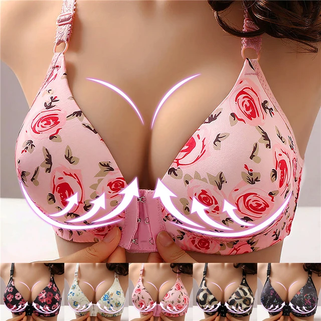 Women Thin Print Comfortable Breathable Bra Push Up Bras Front