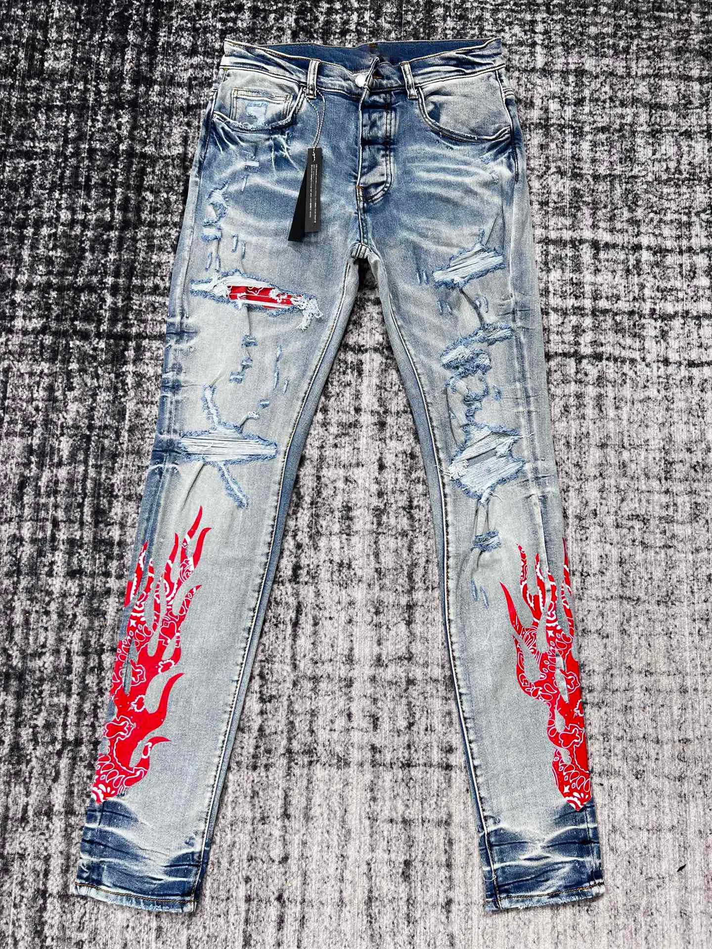 Men bandana flame distressed blue jean 